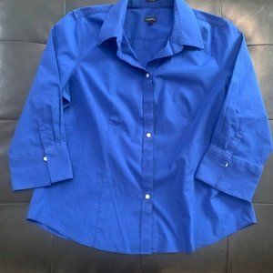 Talbots blue button down shirt 3/4 sleeve 16 EUC